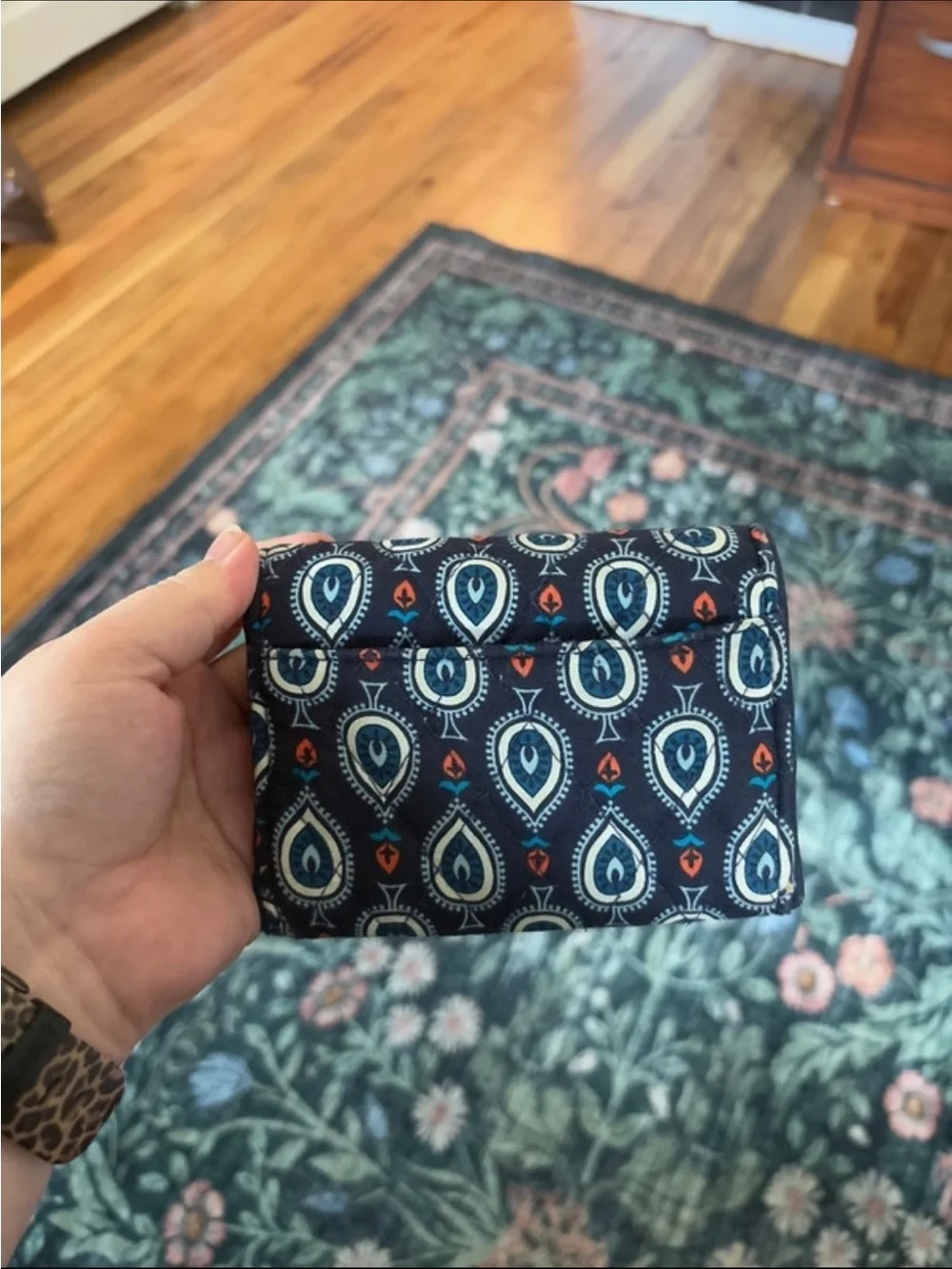 Vera Bradley Navy Quilted Floral Print Wallet with Teardrop Motif - Picture 6 of 7